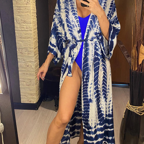 Load image into Gallery viewer, 11 Colors Printed Long Sleeve With Belt Tunic Beach Cover Up Cover-ups Beach Dress Beach Wear Beachwear Female Women V4521
