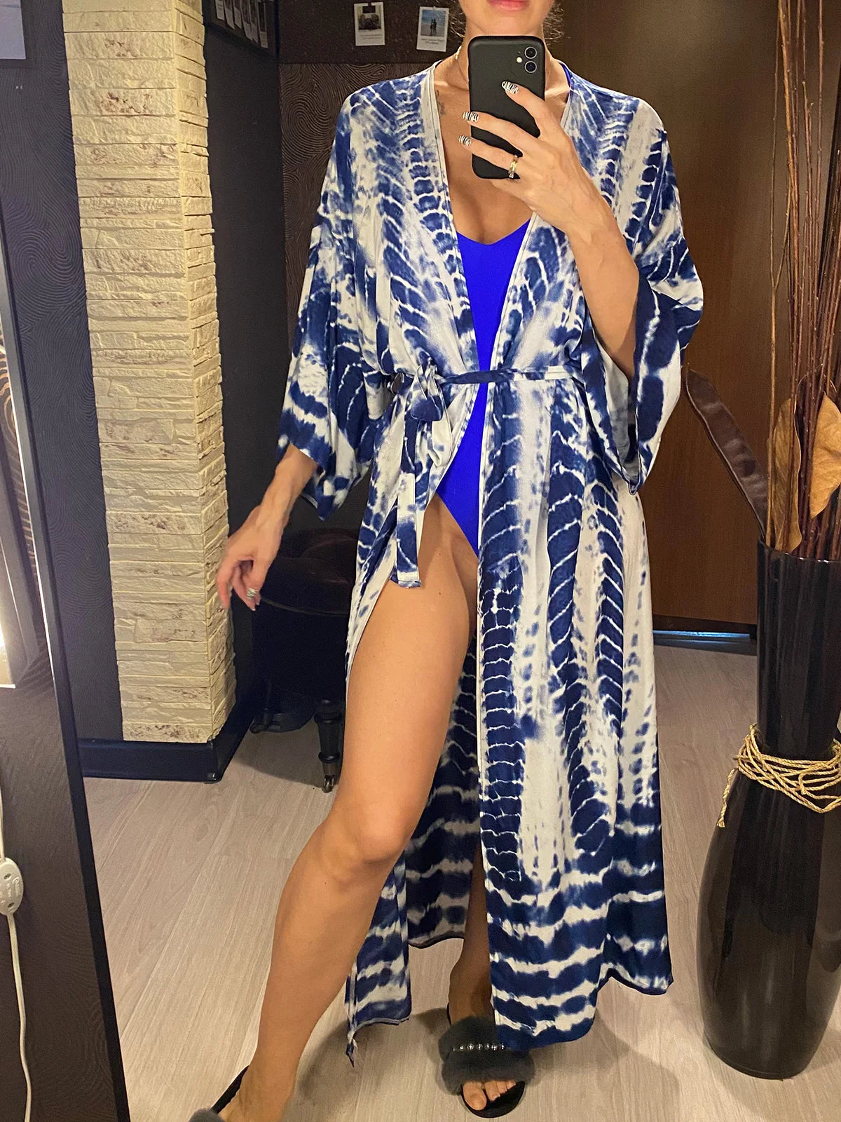 11 Colors Printed Long Sleeve With Belt Tunic Beach Cover Up Cover-ups Beach Dress Beach Wear Beachwear Female Women V4521