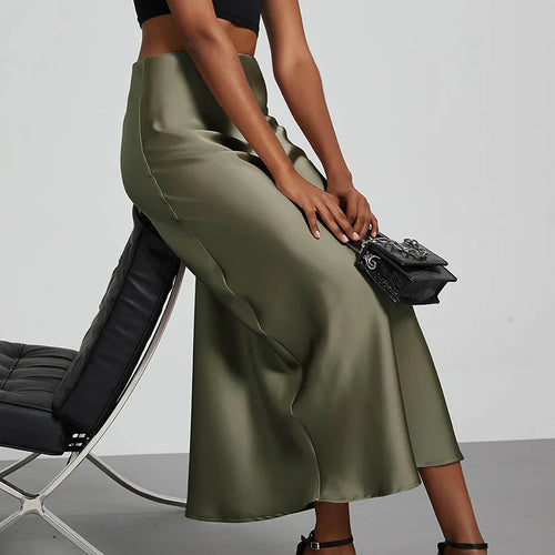 Load image into Gallery viewer, Fashion Satin Party Long Skirt High Waist Solid Color Casual Basic Women Skirts Fishtail Skirt Chic Summer Woman Clothing 2025
