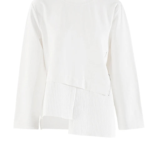 Load image into Gallery viewer, Women White Irregular Hem Big Size Casual T-shirt New Round Neck Long Sleeve Fashion Tide Spring Autumn 2025 CPG1909
