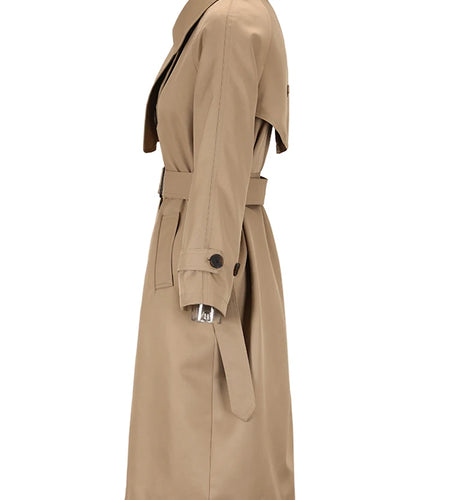 Women Khaki Belted Big Size Long Trench New Lapel Long Sleeve Loose Fit Windbreaker Fashion Spring Autumn 2025 CPG0584