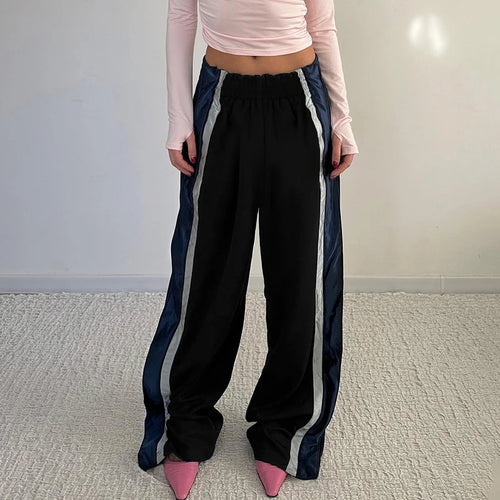 Load image into Gallery viewer, Streetwear Stripe Spliced Women Trousers Straight Leg Casual Baggy Joggers Sporty Chic Pants Basic Bottoms Contrast
