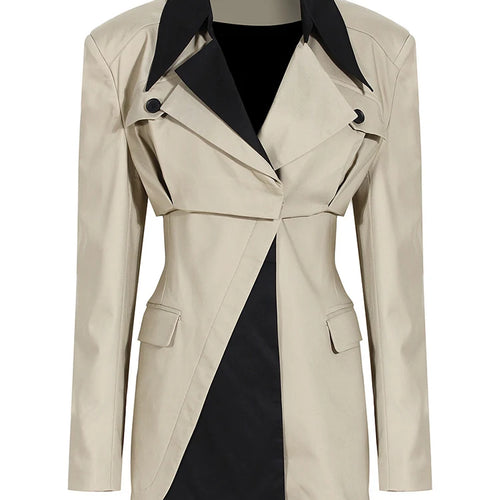 Load image into Gallery viewer, Loose Fit Khaki Two Ways Wear Irregular Jacket New Lapel Long Sleeve Women Coat Fashion Tide Spring Autumn 2025 1DE7081
