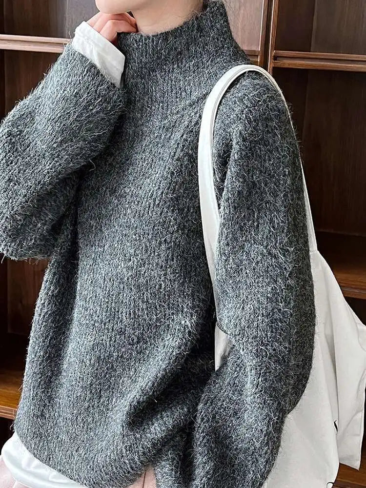 Black Casual Big Size Knitting Sweater Turtleneck Long Sleeve Women Pullovers New Fashion Tide Spring Autumn 2025 1DH8308