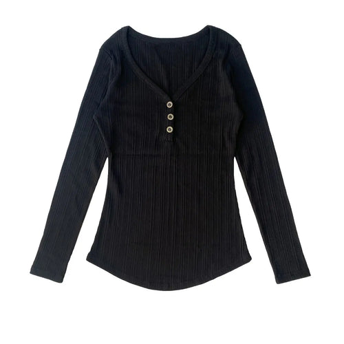 Load image into Gallery viewer, Autumn Y2k Aesthetic Vintage Solid Ribbed Tees Streetwear Half Open Collar Casual Tshirts Women Harajuku Grunge Bottoming Tops
