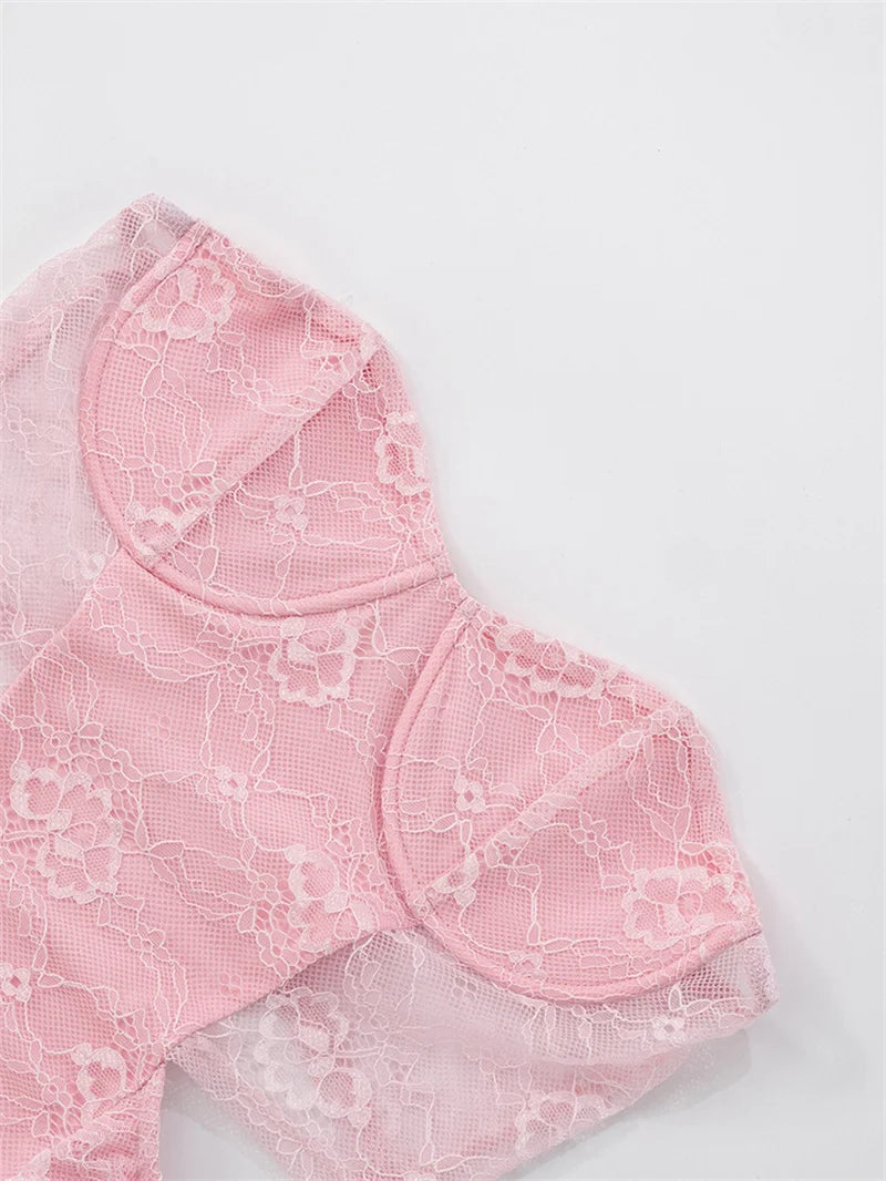 Lace Hollow Out Sexy Mini Dress Women Summer New Off-shoulder Strapless Sleeveless Backless A-line Club Party Dress