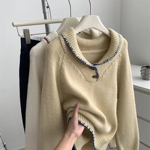 Load image into Gallery viewer, Korean Fashion 2024 New Solid Versatile Short Crochet Knitted Sweater Women Autumn Winter Long Sleeve Pullover Tops Streetwear
