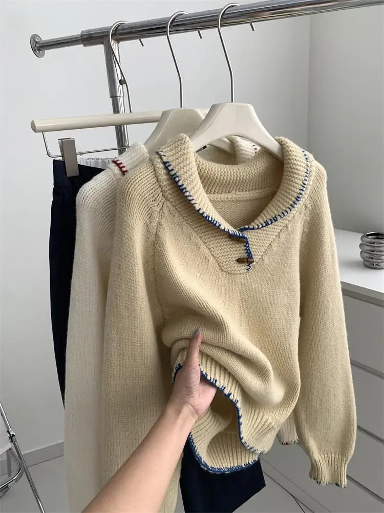 Korean Fashion 2024 New Solid Versatile Short Crochet Knitted Sweater Women Autumn Winter Long Sleeve Pullover Tops Streetwear