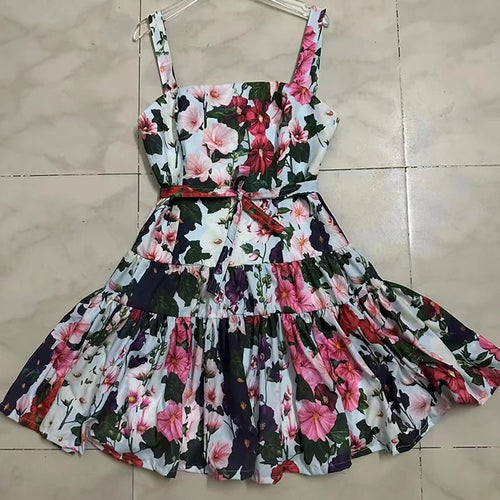 Load image into Gallery viewer, Vintage Floral Printing Camisole Dresses For Women Square Collar Sleeveless High Waist Backless Sexy Slimming Dress Female
