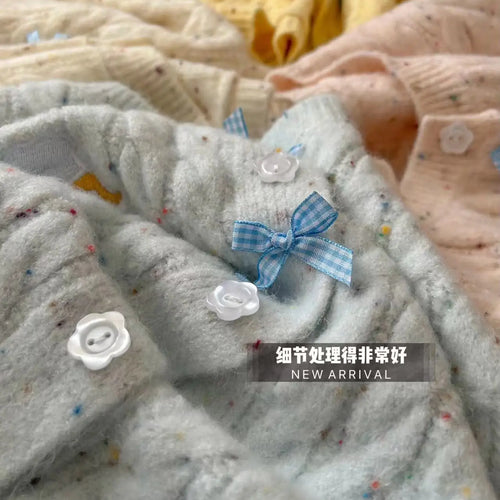 Load image into Gallery viewer, French Solid Embroidery Bow Single Breasted Short Cardigans Sweater Women Autumn Winter O-neck Long Sleeve Knitwear Tops Popular
