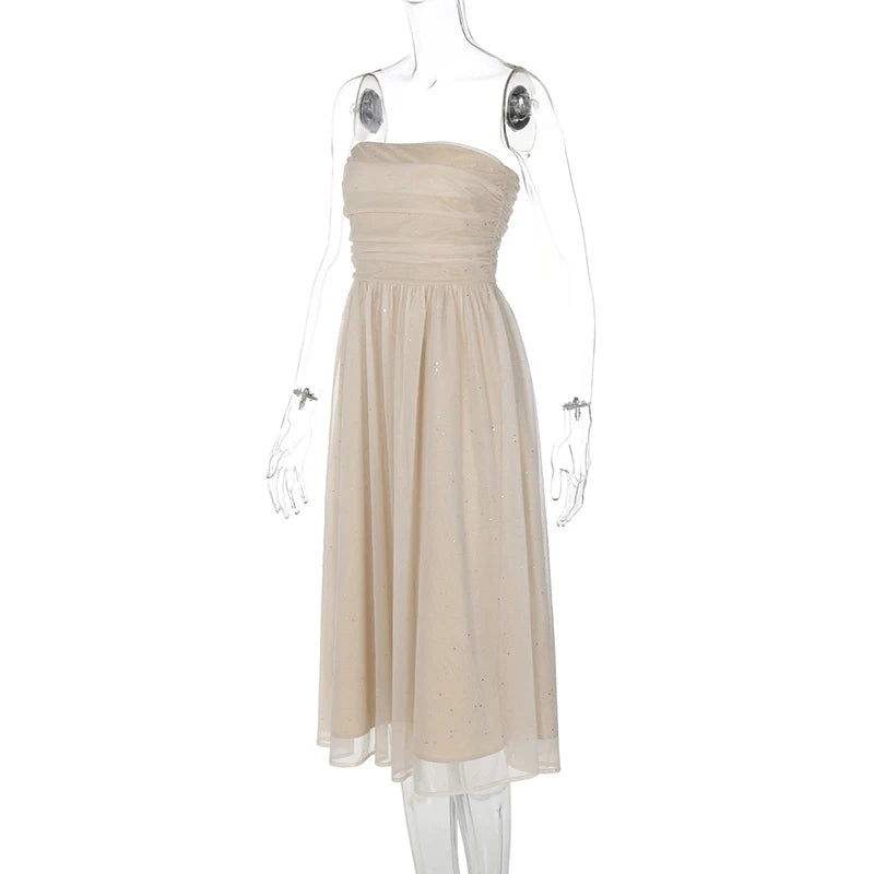 Off-shoulder Backless Bow Sexy Maxi Dress For Women Strapless Sleeveless A-line Loose Pleated Sexy Long Dress Clubwear