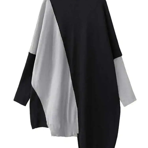 Load image into Gallery viewer, Women Gray Color-block Big Size Irregular Knitting Dress New Turtleneck Long Sleeve Fashion Spring Autumn 2025 1DH6561

