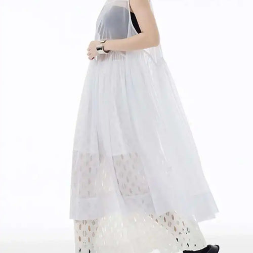 Load image into Gallery viewer, Women Black Big Hem Mesh Big Size Elegant Perspective Dress New Round Neck Sleeveless Fashion Spring Summer 2025 1DH6298
