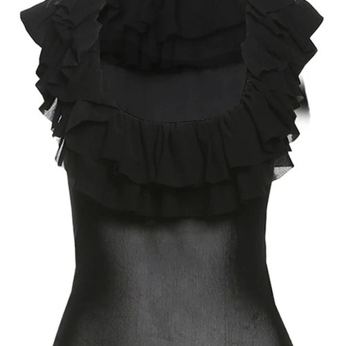 Load image into Gallery viewer, Harajuku Gauze Ruffled U Neck Tees Women Y2k Aesthetic Solid Vintage Sleeveless T-Shirt Streetwear See Through Grunge Slim Tops
