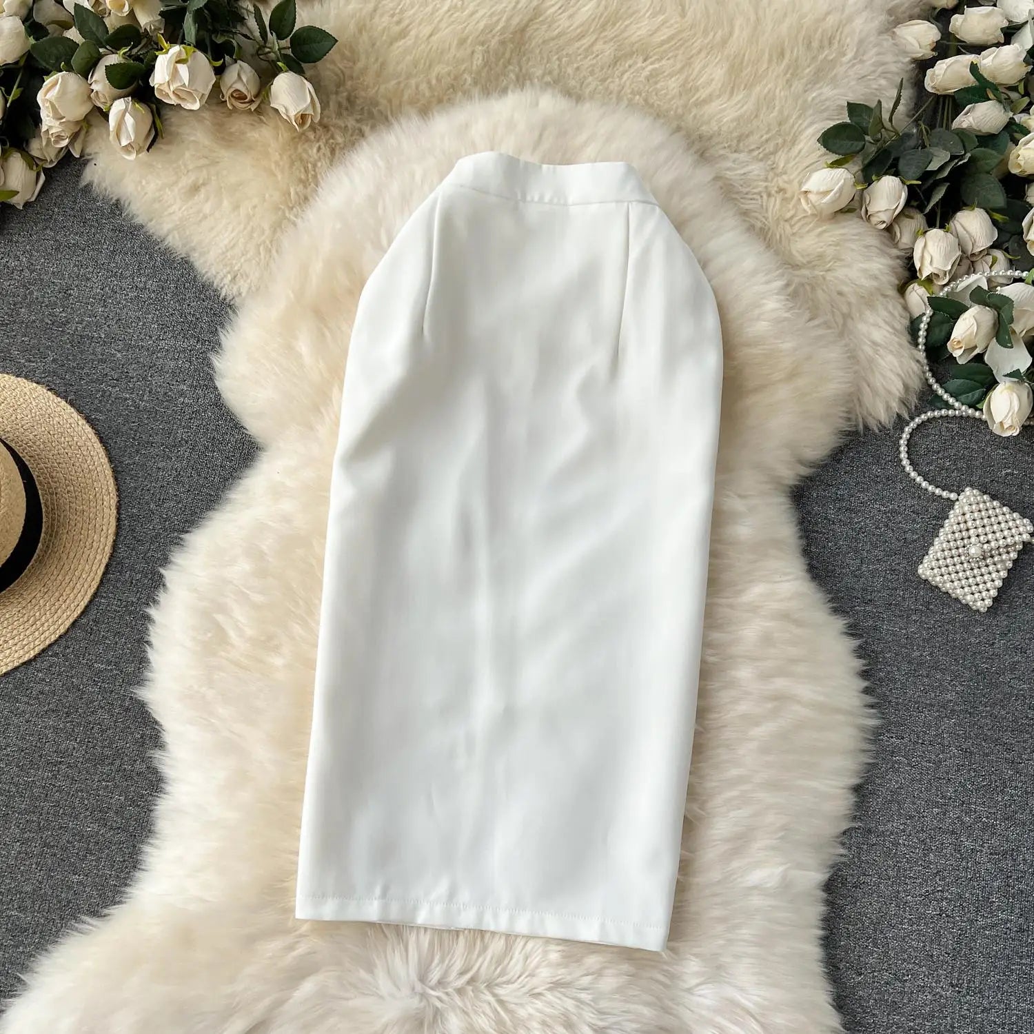 Spring Autumn Temperament Party Thick White Package Hip Midi Skirt Women Elegant High Waist Split Pencil Skirts Female Versatile