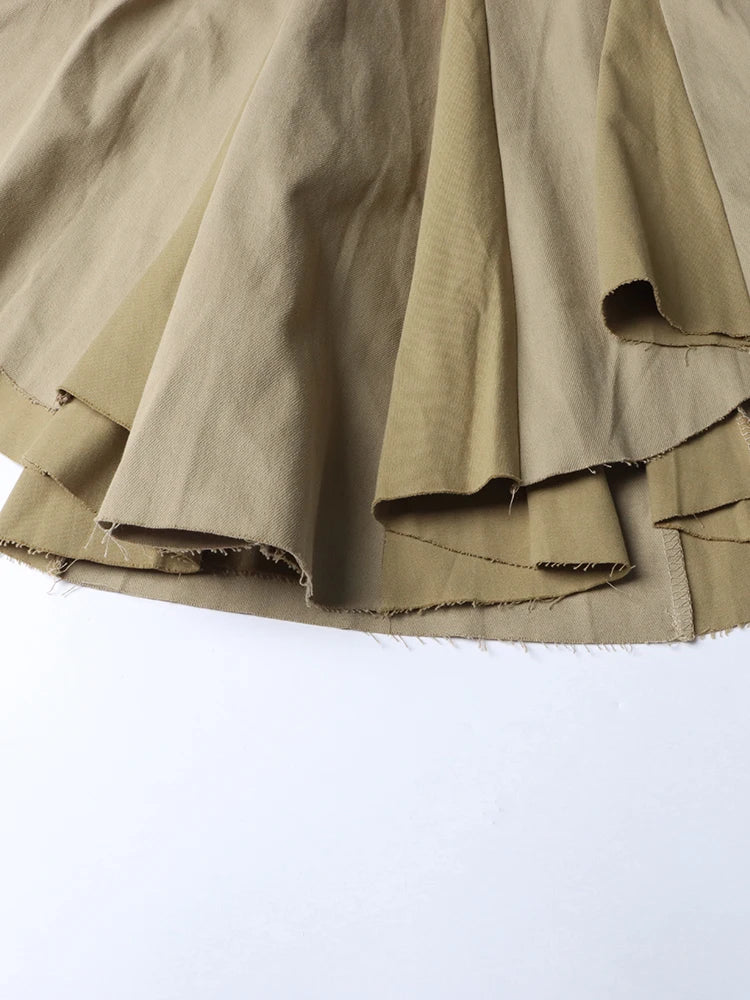 Solid Patchwork Folds Irregular Hem Skirts For Women High Waist Spliced Lace Up Minimalist Skirt Female Fashion