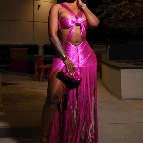 Load image into Gallery viewer, Sexy Sleeveless Hollow Out Women's Dress Bodycon Lace Up Long Tassel Party Club Evening Dress Tight Nightclub Vestidos
