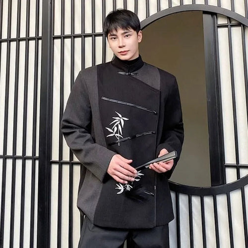 Load image into Gallery viewer, Retro Style Suit Jacket Embroidery Color Blocking Loose Blazers Men&#39;s Chinese Stand Collar Thickening 2024 Winter 9C8720
