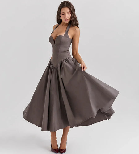 Summer Fit and Flare Halter Dress 2024 Red Elegant Bodycon Party Dresses Sexy Long Casual Dress Women's Clothing