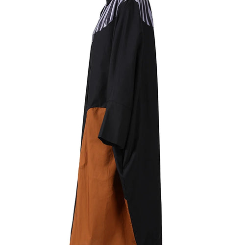 Load image into Gallery viewer, Women Black Striped Color-block Big Size Midi Shirt Dress New Lapel Long Sleeve Fashion Tide Spring Autumn 2025 1DD0068

