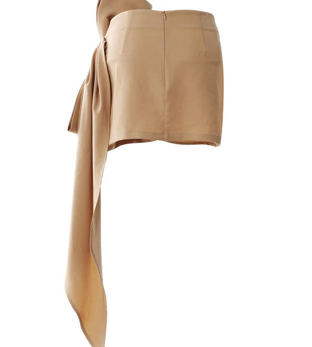 High Waist Khaki Pleated Bandgae Bow Elegant Mini Half-body Skirt Women Fashion Tide New Spring Autumn 2025 7AB8038