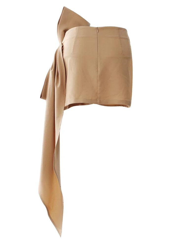 High Waist Khaki Pleated Bandgae Bow Elegant Mini Half-body Skirt Women Fashion Tide New Spring Autumn 2025 7AB8038