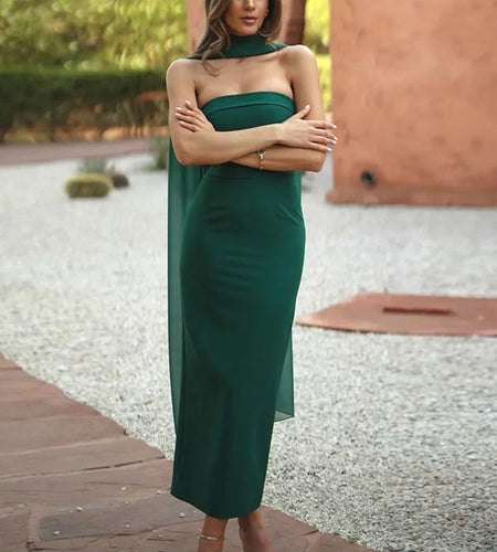 Scarf Collar Strapless Sexy Maxi Dress Women Gown Off-shoulder Sleeveless Backless Bodycon Club Party Long Dress 2025