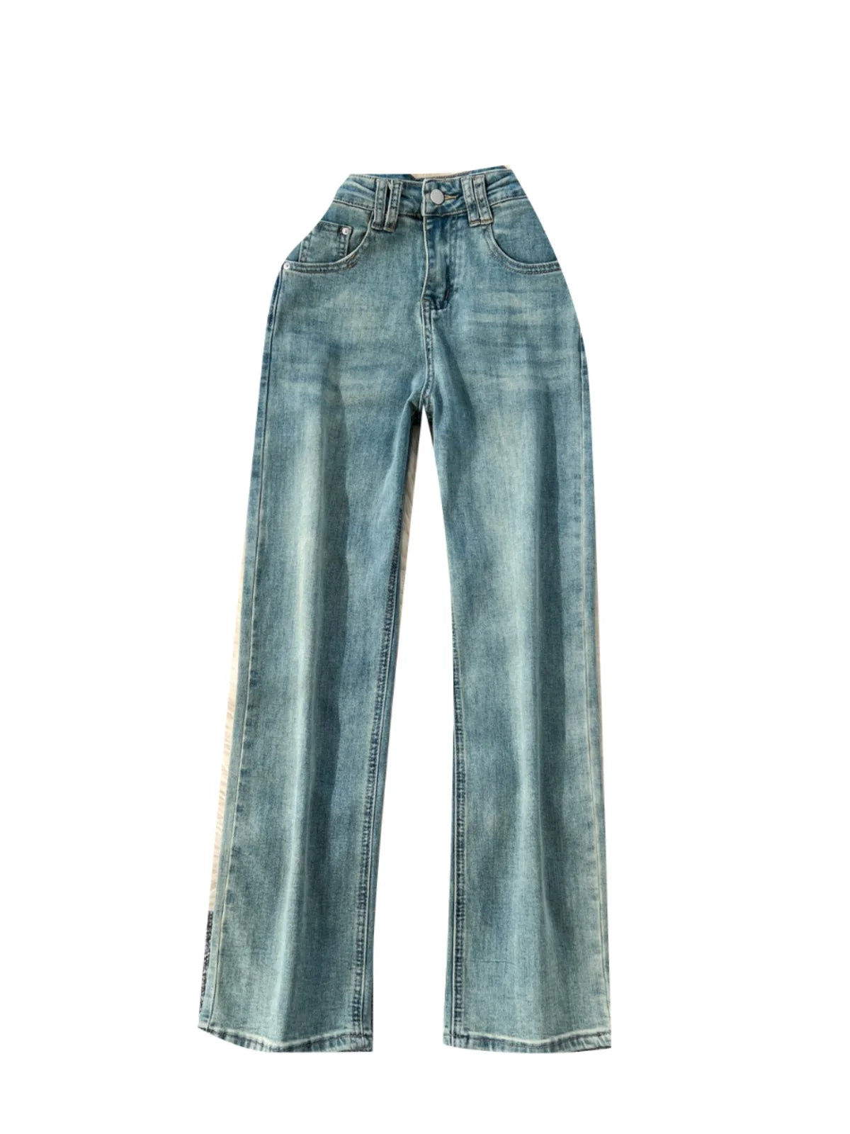 Spring Korean Version Vintage Blue High Waist Straight Denim Pant Women Ankle-length Wide Leg Jeans Fashion Popular Trousers New