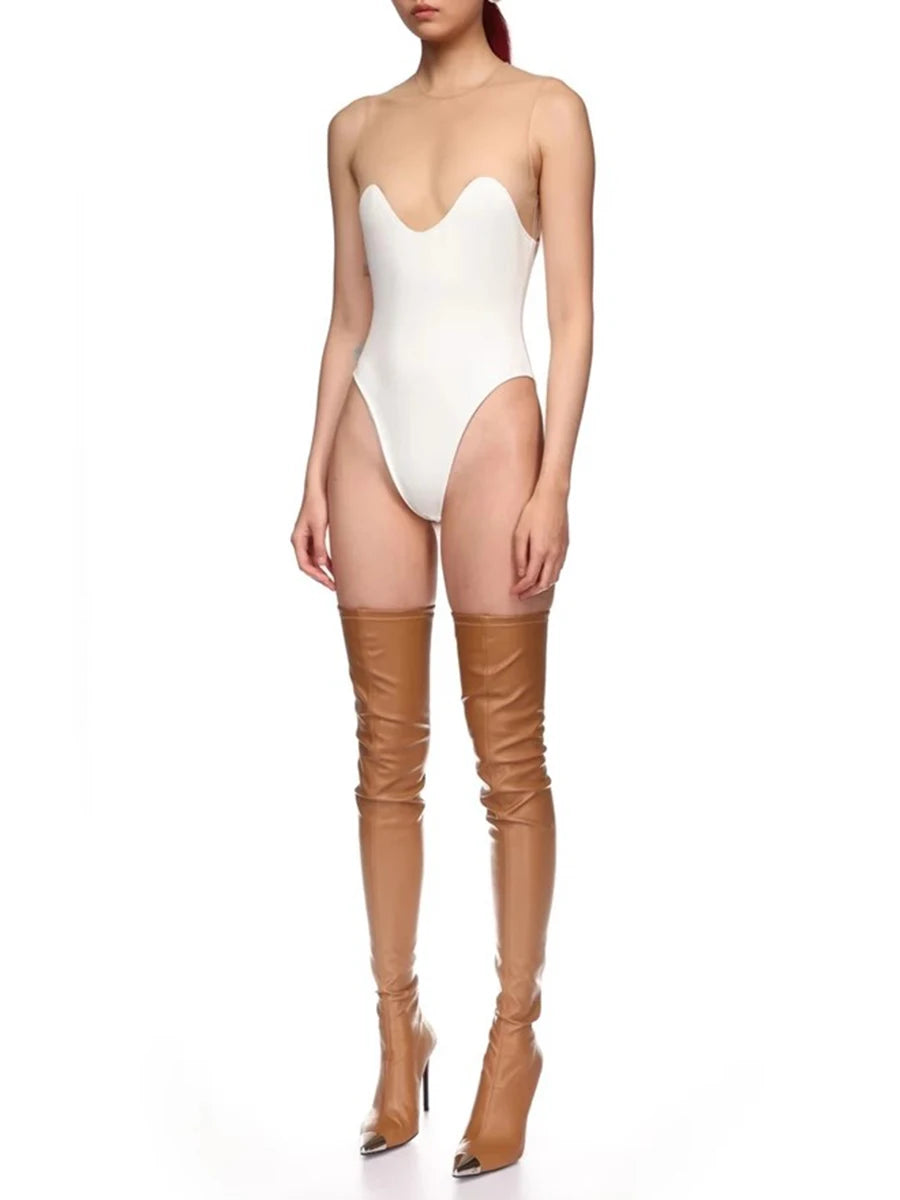 Solid Spliced Mesh Slimming Jumpsuit For Women O Collar Sleeveless High Waist Minimalist Jumpsuits Female Fashion