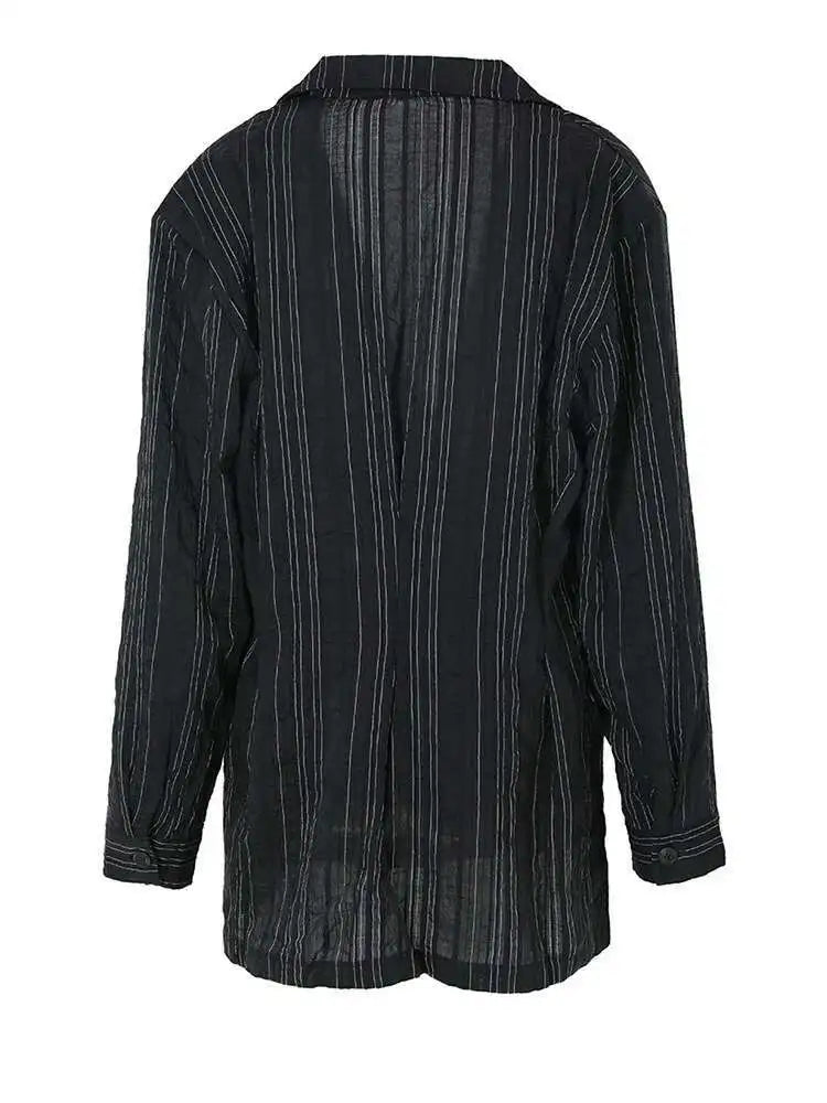 Women Black Pleated Big Size Thin Blazer New Lapel Long Sleeve Loose Fit Jacket Fashion Tide Spring Autumn 2025 1DF3148