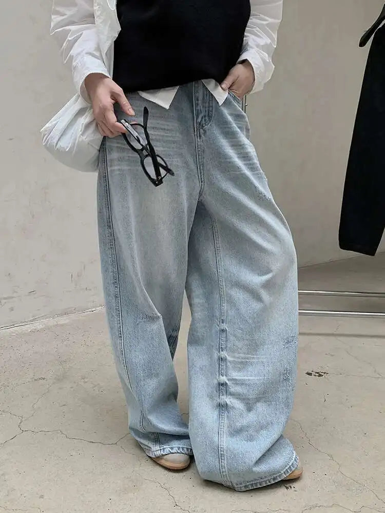 High Waist Light Blue Pocket Denim Long Casual Wide Leg Jeans New Women Trousers Fashion Tide Spring Autumn 2025 1DH8352
