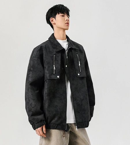 Men's Jacket New American Design PU Leather Turn-down Collar Mulit Zippers Trendy Male Clothing Spring 2025 9W1392