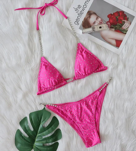 Female Swimsuit 2024 Luxury Rhinestone Bikini Women Swimwear Flash Full Drill Push Up Bikini Set Thong Bathing Suit