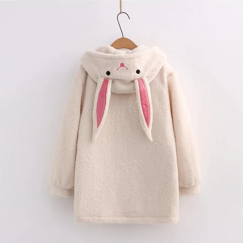 Load image into Gallery viewer, Women Wool &amp; Blends Hooded Coats JacketsSolid Sweet Style Cartoon Rabbit Embroidery Harajuku Outerwear Winter Cute Tops
