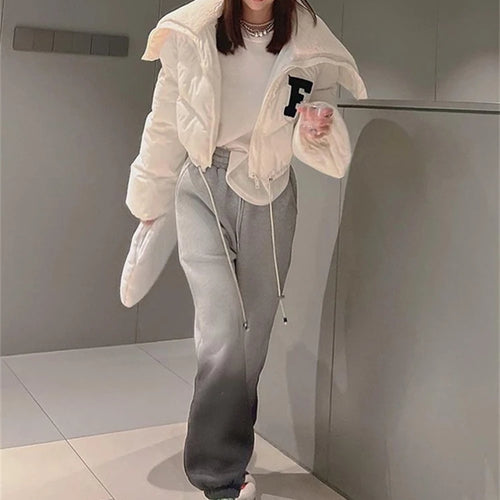 Load image into Gallery viewer, Letter Printing Winnter Clother For Women Coat Long-sleveed Zipper All-match Down Wadded Jacket Streetwear Casual Warmth
