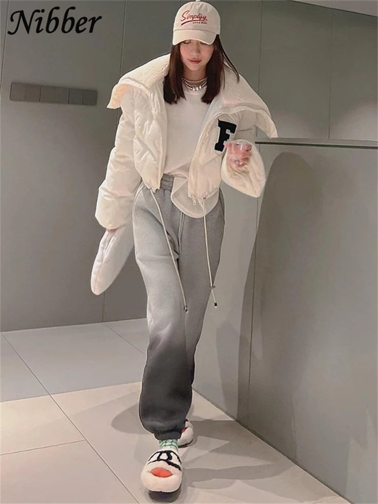 Letter Printing Winnter Clother For Women Coat Long-sleveed Zipper All-match Down Wadded Jacket Streetwear Casual Warmth