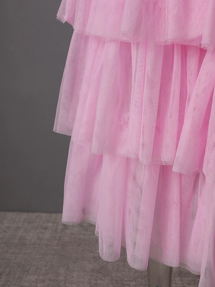 Mesh T-shirt Cake Half-body Skirt Two Pieces Suit New Round Neck Short Sleeve Women Fashion Spring Summer 2025 CPG3209