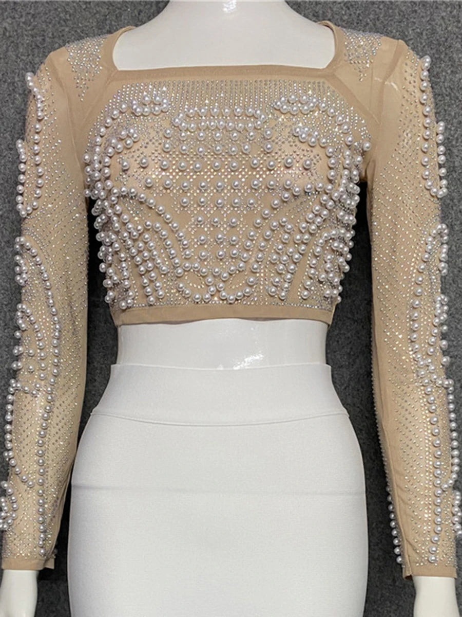 Solid Slimming Two Piece Set For Women Square Neck Long Sleeve Top High Waist Temperament Skirts Female Style New