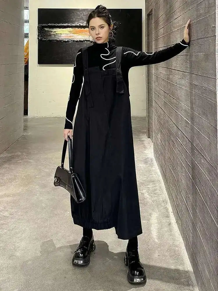 Women Coffee Irregular Spliced Big Size Strap Dress New Square Collar Sleeveless Fashion Tide Spring Autumn 2025 1DJ0050