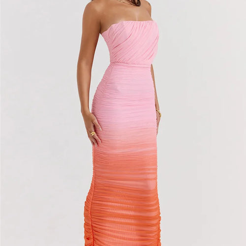 Load image into Gallery viewer, Gradient Strapless Backless Sexy Maxi Dress For Women Fashion Off-shoulder Sleeveless Bodycon Back Split Long Dress
