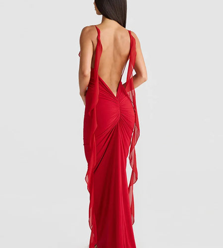 Sexy Spaghetti Strap Naked Back 3D Flower Women Dress Elegant V-neck Long Skirt Bodycon Strap Party Club Evening Dress