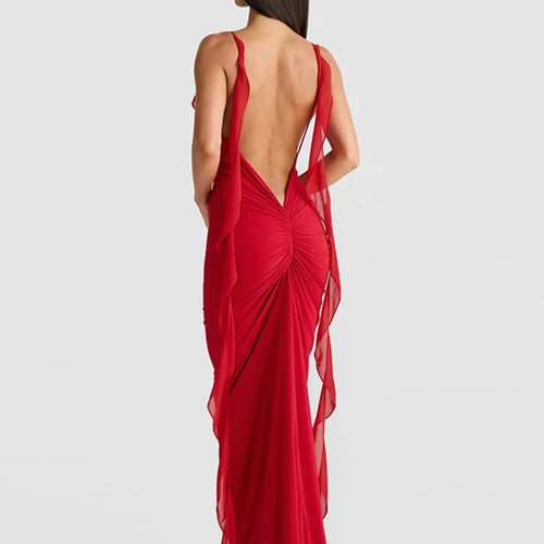 Load image into Gallery viewer, Sexy Spaghetti Strap Naked Back 3D Flower Women Dress Elegant V-neck Long Skirt Bodycon Strap Party Club Evening Dress
