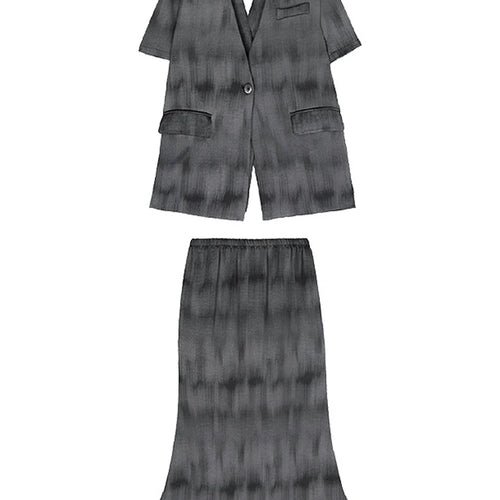 Load image into Gallery viewer, Gray Hollow Out Blazer Half-body Skirt Two Pieces Suit New V-Neck Short Sleeve Women Fashion Spring Autumn 2025 1DJ0789
