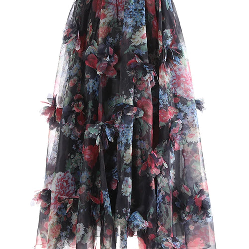 Load image into Gallery viewer, High Elastic Waist Red Flower Printed Organza Ball Gown Half-body Skirt Women Fashion Tide New Spring Autumn 2025 1DJ1139
