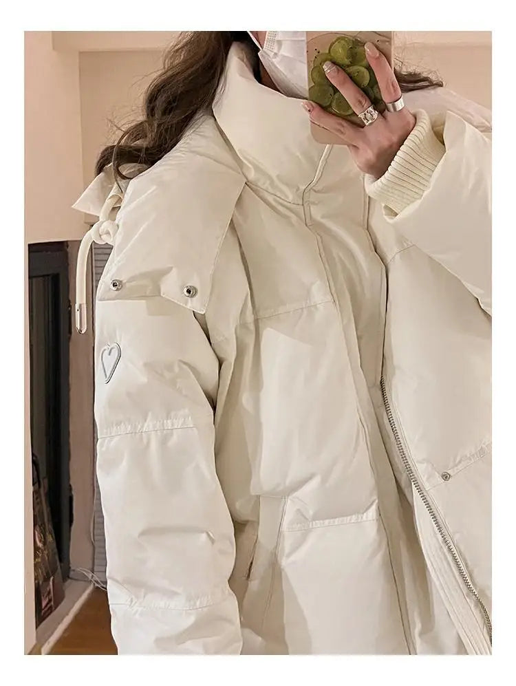 Winter Puffer Jackets Women Thick Warm Down Cotton Padded Coat Female Fashion Oversize Hooded Grey Loose Short Parkas Mujer 2023