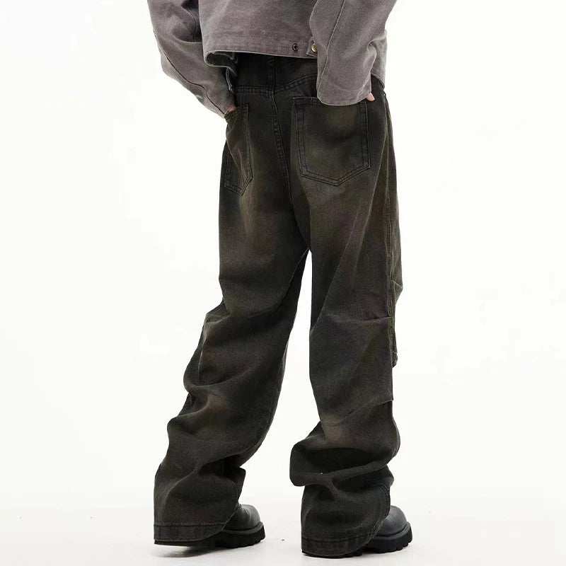 Men's Jeans New American High Street Style Vintage Silhouette Denim Pant Casual Straight Leg Micro Flared Trousers 9W1778