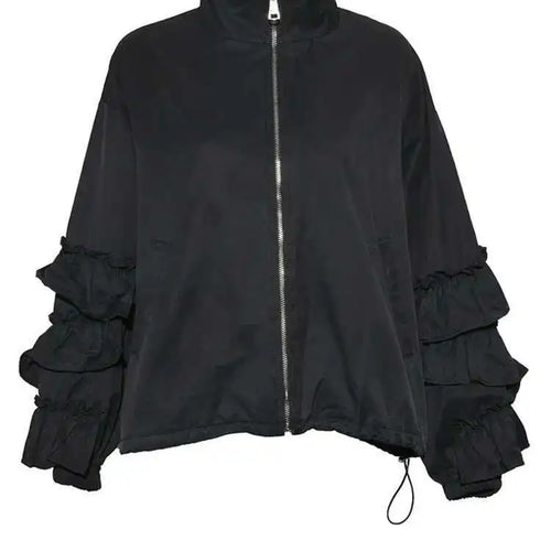 Load image into Gallery viewer, Loose Fit Black Ruffles Stitch Big Size Jacket New Lapel Long Sleeve Women Coat Fashion Tide Spring Autumn 2025 1B894
