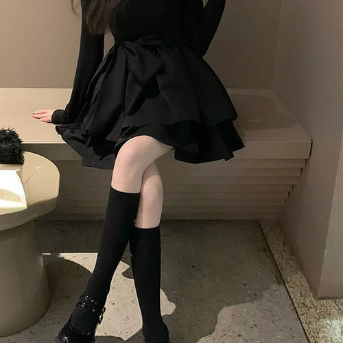 Load image into Gallery viewer, Black Cake Mini Dress Women Vintage Design Square Collar Long Sleeve Short Dresses Korean Fashion Kpop Autumn
