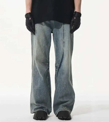 Wide Leg Men Jeans Reverse Deconstruction Design Korean Style Washed Loose Denim Pants High Street Male Trousers New 9C6621