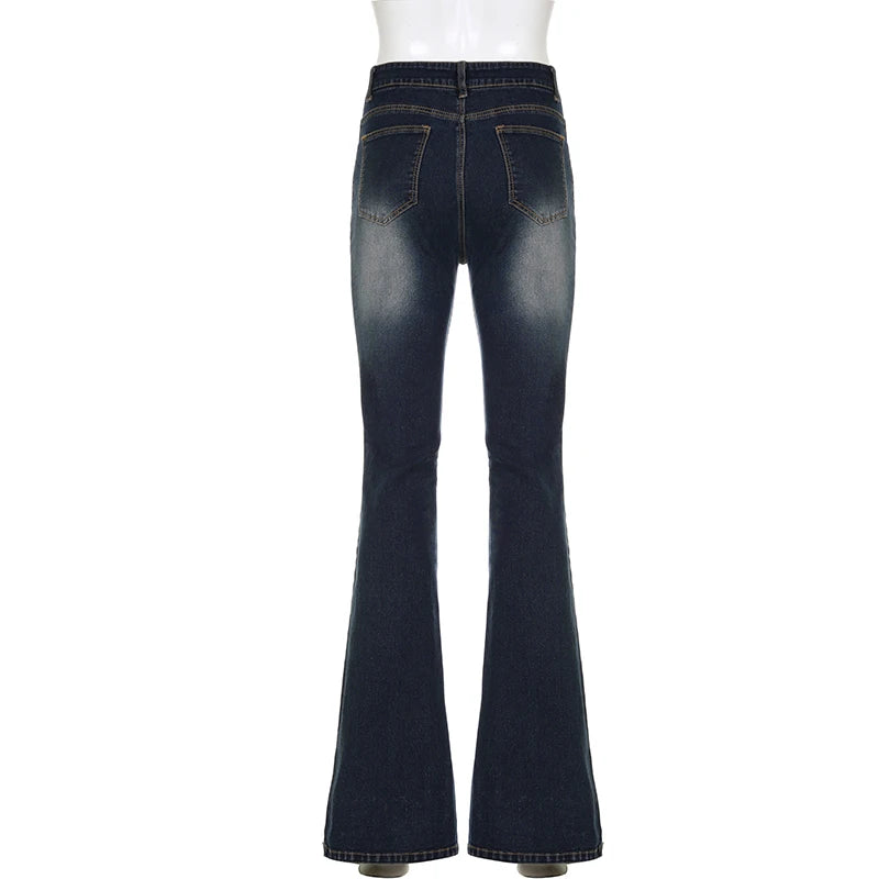 Flare Jeans Women's Low Waist Trousers Vintage Aesthetic Denim